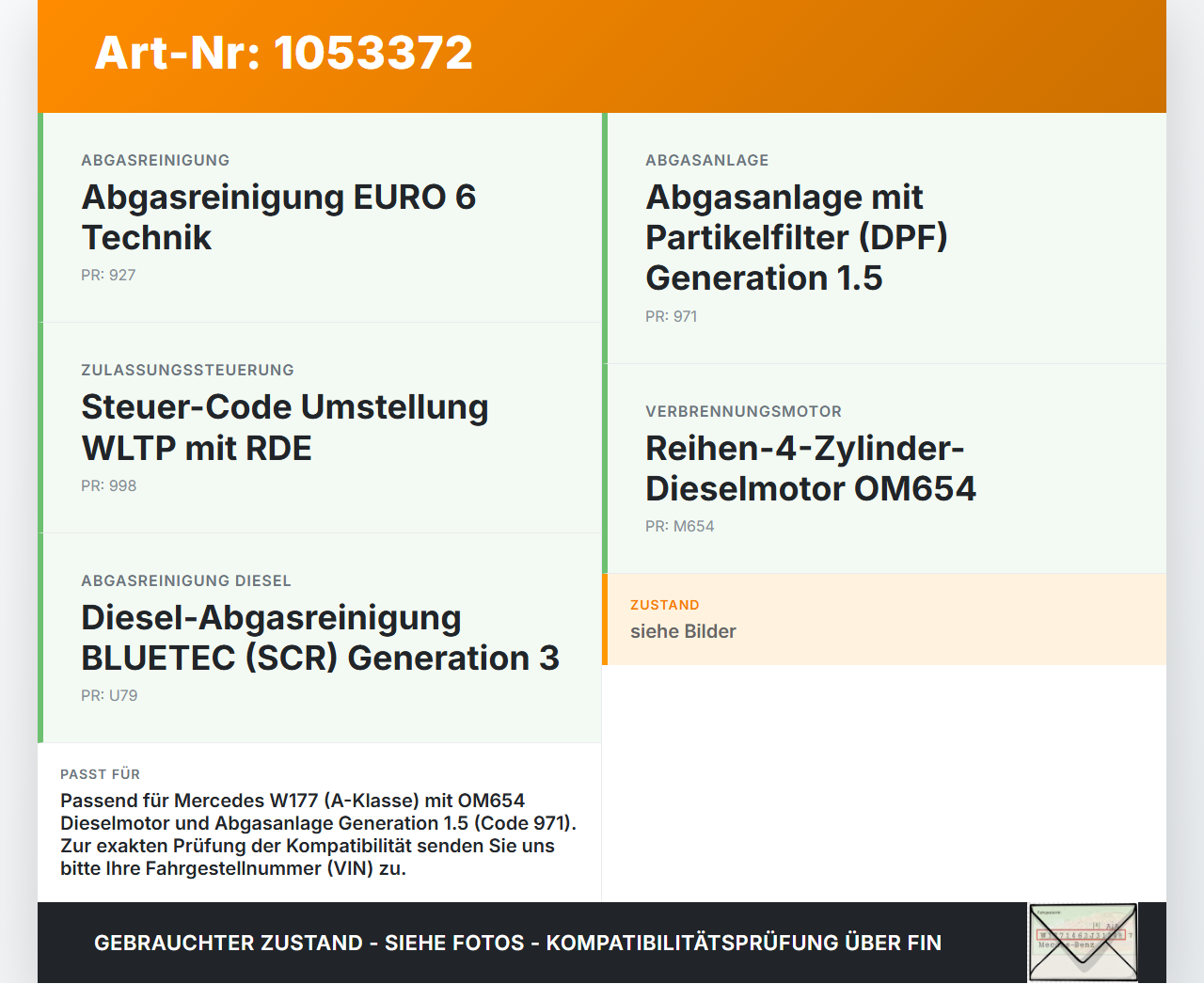 Mercedes W177 A200d 18-22 2,0d 110KW Partikelfilter Rußpartikelfilter Dieselpartikelfilter DPF Mercedes W177 A200d... Vorschau 3