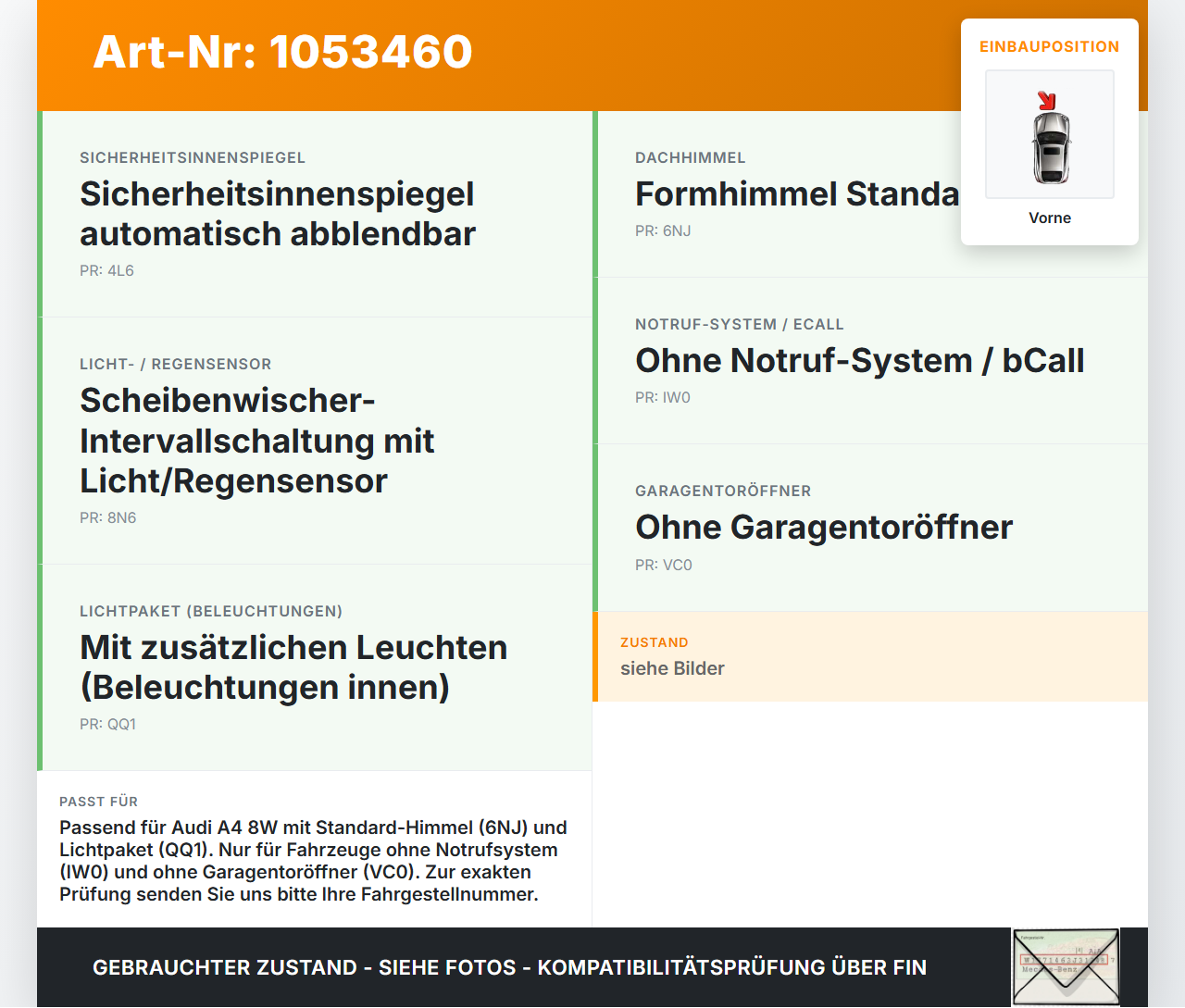 Audi A4 8W B9 15-19 Innenleuchte Innenraumleuchte Leseleuchte Vorne Audi A4 8W B9 15-19 05.04.2016 8W0947135D... Vorschau 3