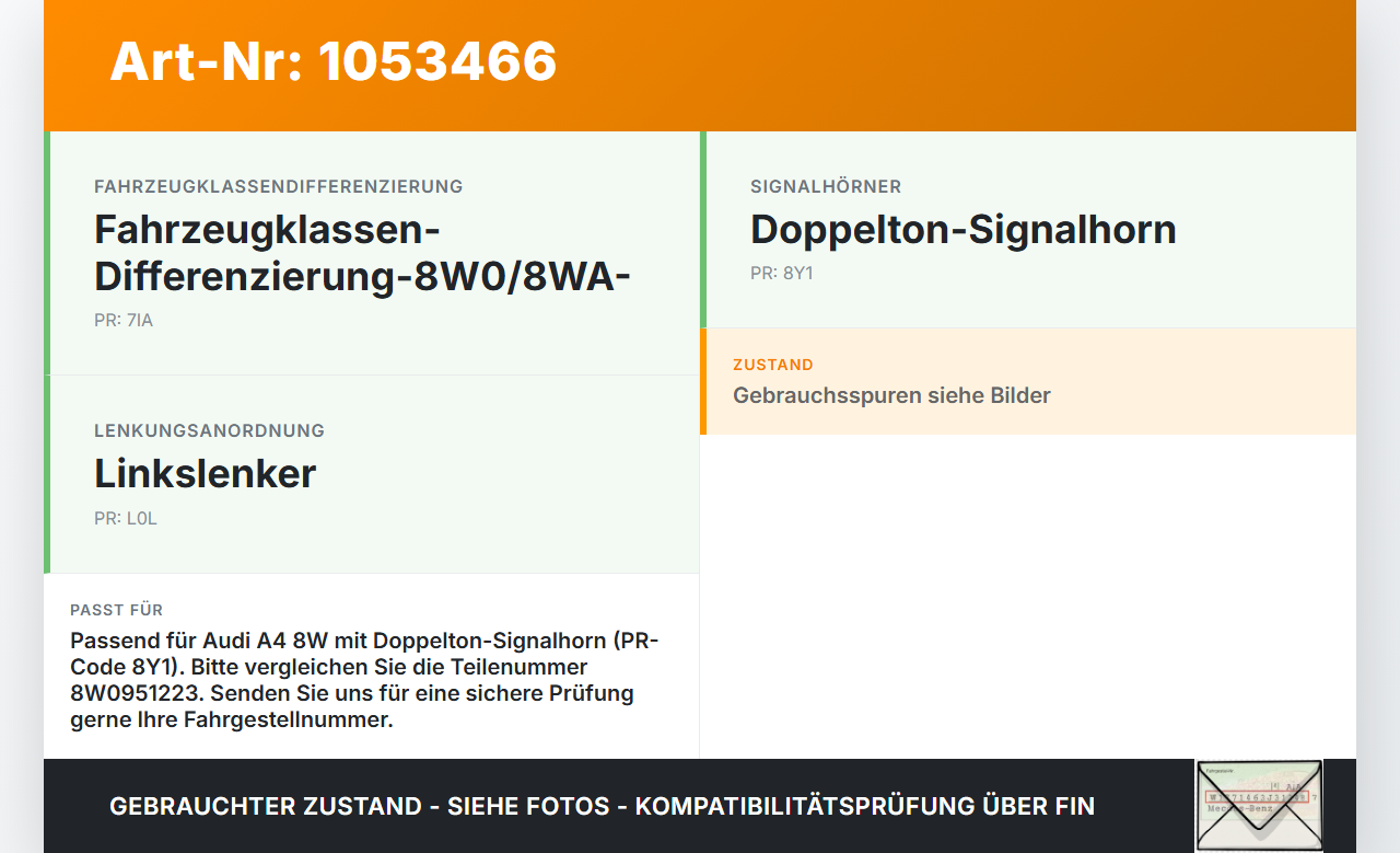 Audi A4 8W B9 15-19 Hupe Signalhorn Hochtöner Audi A4 8W B9 15-19 05.04.2016 8W0951223 6033FB2415 CH2143 gebraucht Vorschau 3