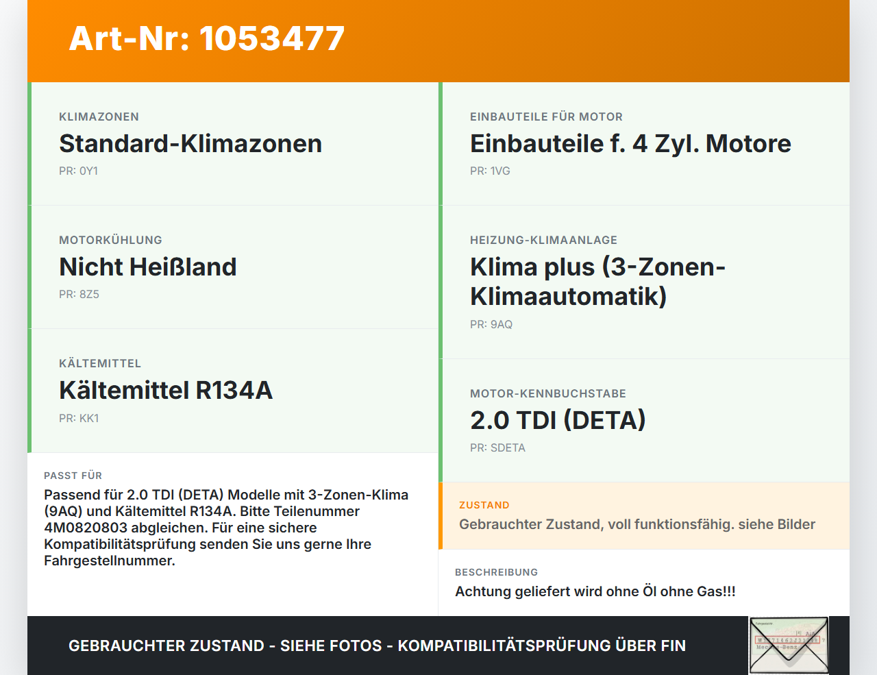 Audi A4 8W B9 15-19 TDI 2,0 110KW Klimakompressor Klima Kompressor Audi A4 8W B9 15-19 05.04.2016 4M0820803... Vorschau 3
