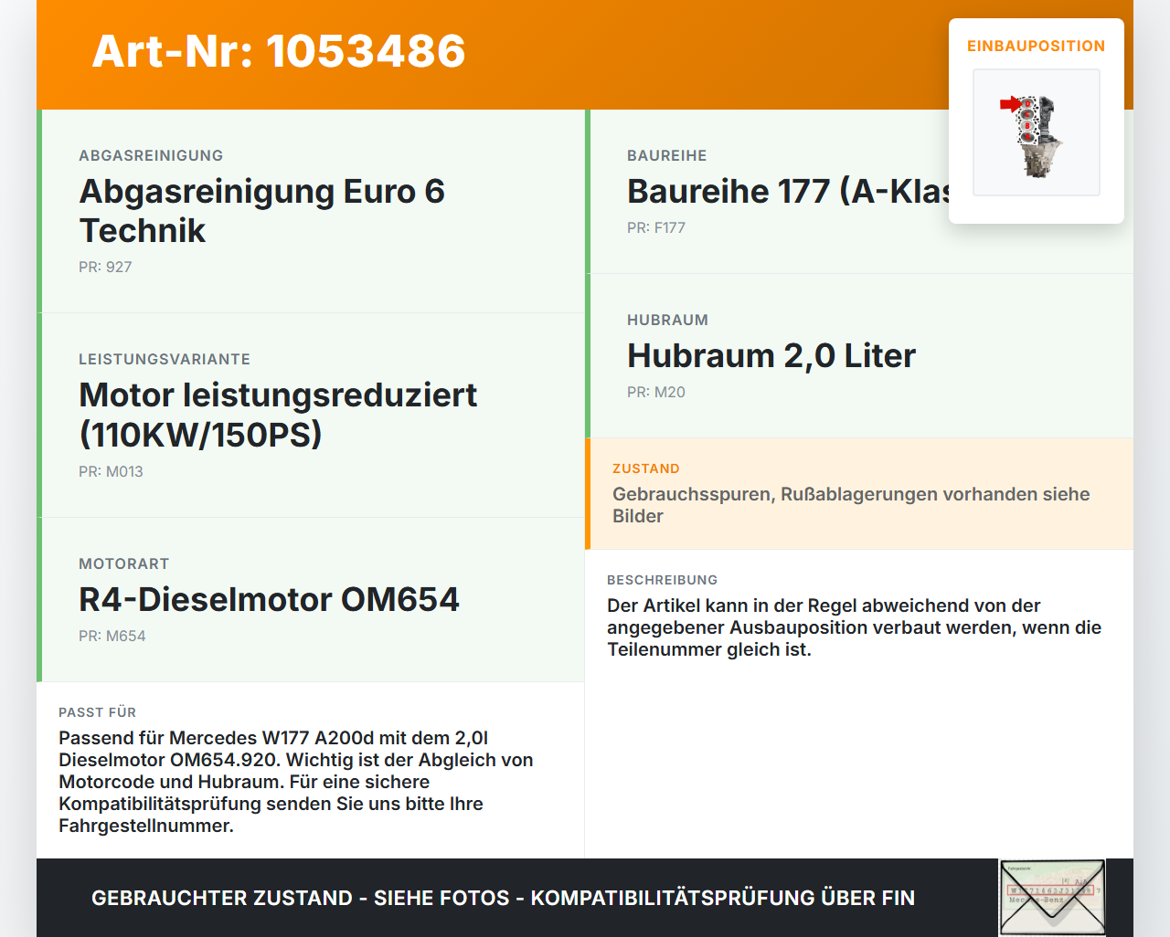 Mercedes W177 A200d 18-22 2,0d 110KW 654920 Kolben mit Pleuel Pos D Mercedes W177 A200d 18-22 12.07.2019... Vorschau 3