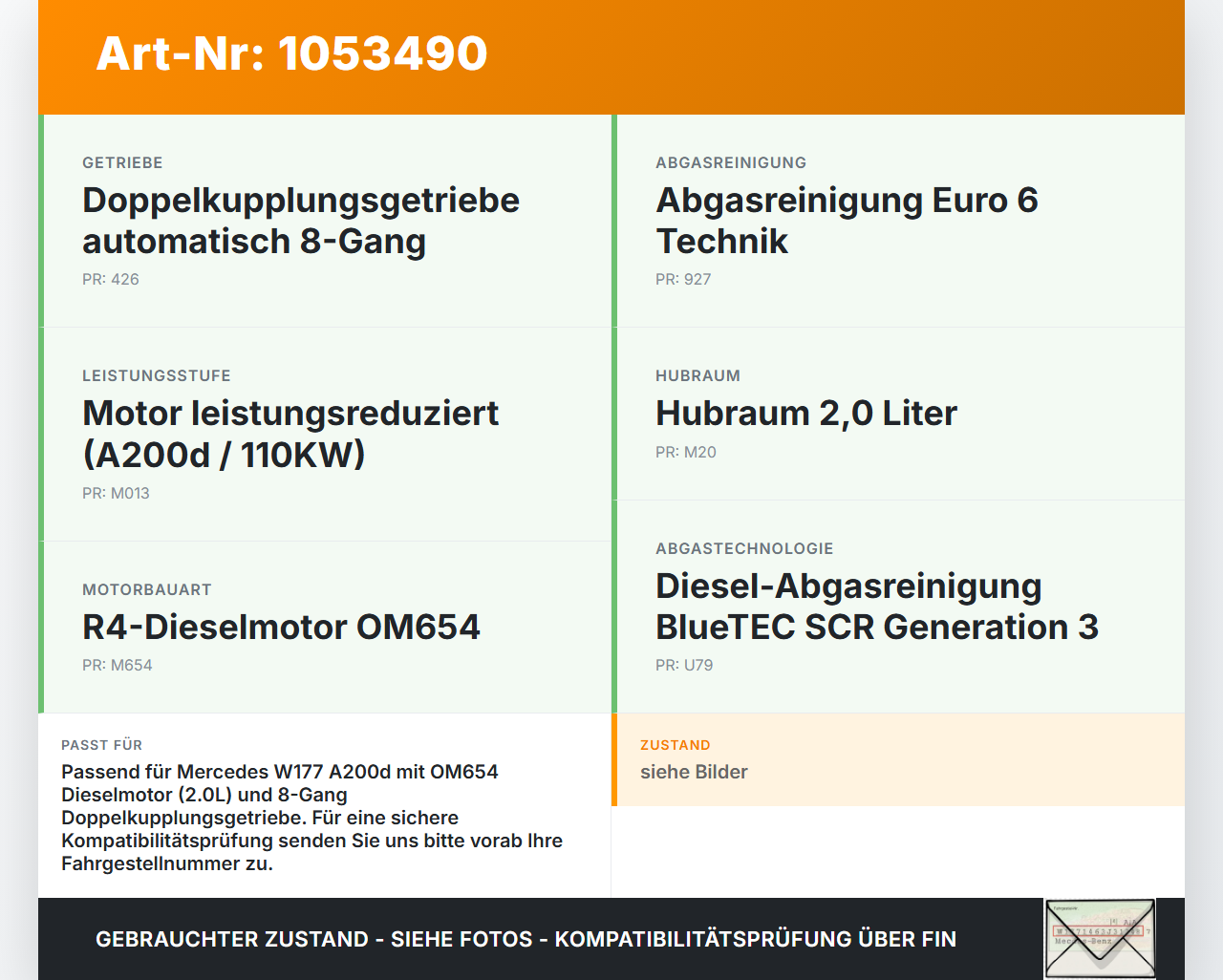 Mercedes W177 A200d 18-22 2,0d 110KW Kurbelwelle Mercedes W177 A200d 18-22 12.07.2019 A6540302100 gebraucht Vorschau 3