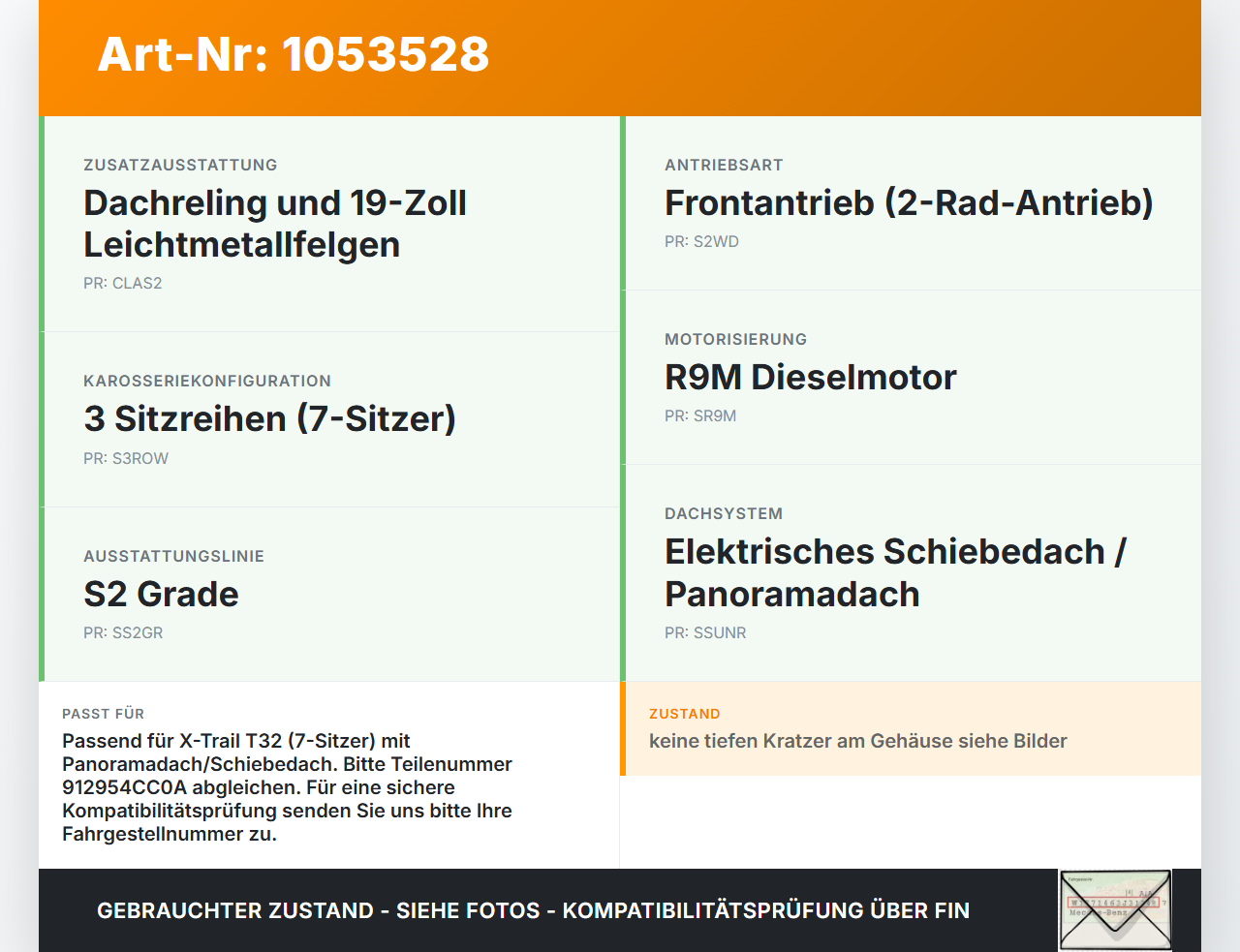 Nissan X-Trail T32 14-17 Schiebedachmotor Nissan X-Trail T32 14-17 09.03.2015 912954CC0A NA32-V05 SNA32262834 gebraucht Vorschau 3