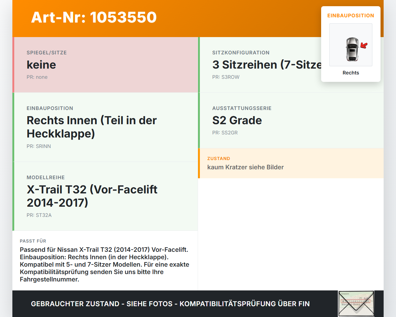 Nissan X-Trail T32 14-17 Rückleuchte Heckleuchte für Klappe Innen Rechts Nissan X-Trail T32 14-17 09.03.2015... Vorschau 3