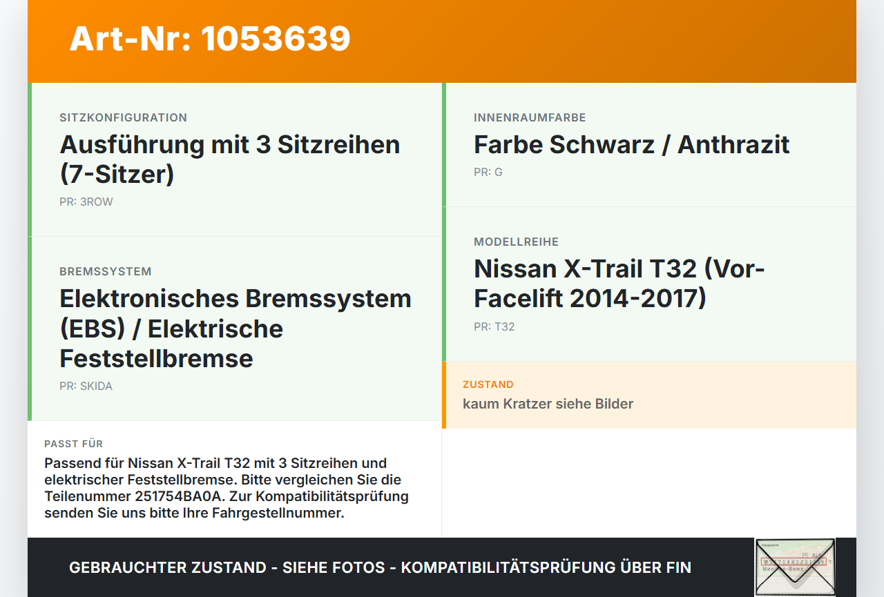 Nissan X-Trail T32 14-17 Schalter elektrische Feststellbremse Nissan X-Trail T32 14-17 09.03.2015 251754BA0A gebraucht Vorschau 3