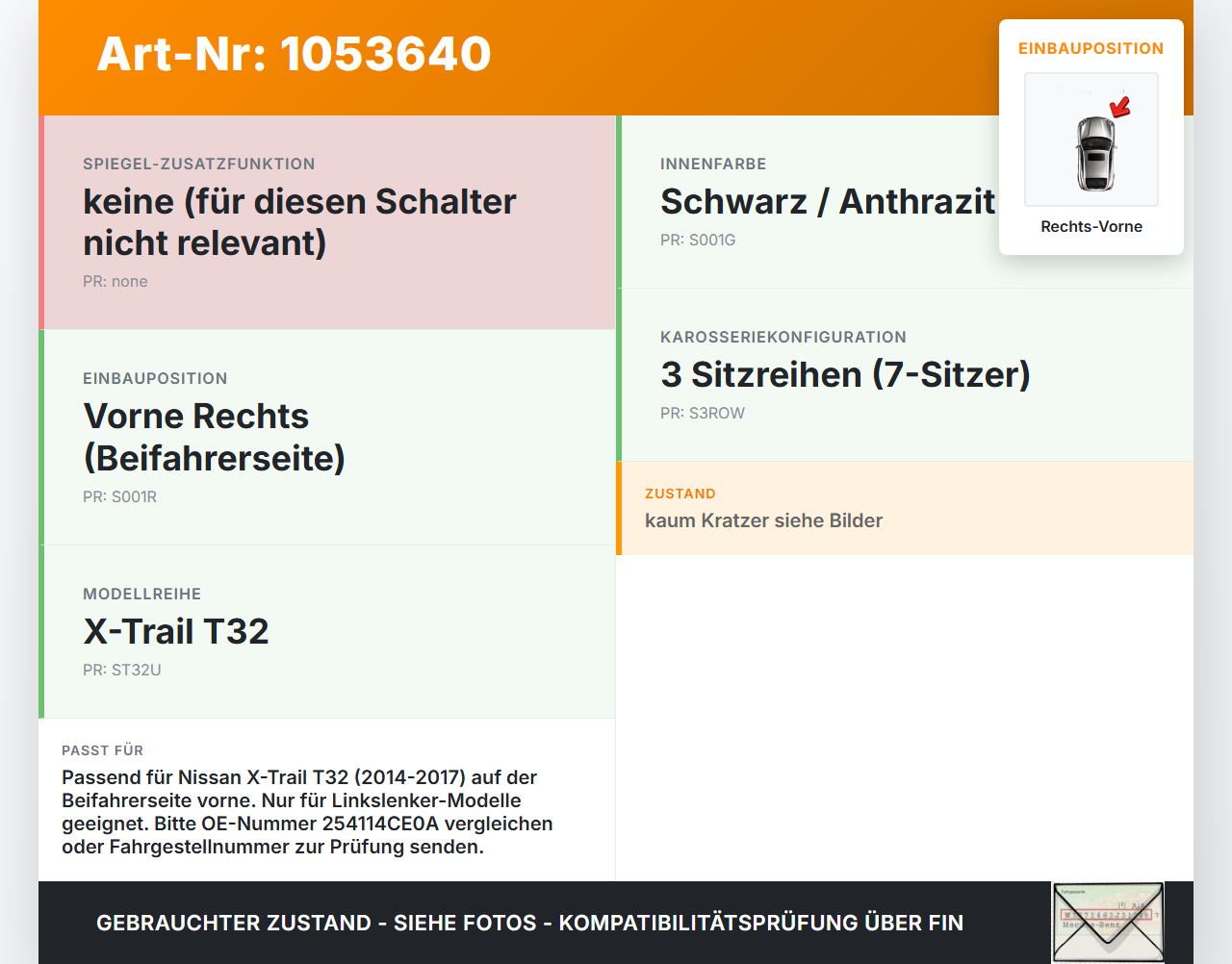 Nissan X-Trail T32 14-17 Fensterheberschalter Schalter Rechts Vorne Nissan X-Trail T32 14-17 09.03.2015 254114CE0A... Vorschau 3
