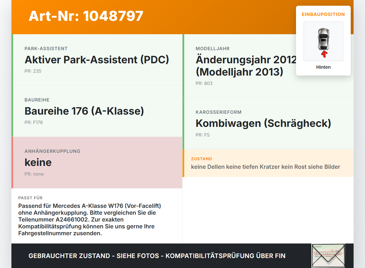 Mercedes W176 A200 12-15 Lim Träger Pralldämpfer für Stoßstange Hinten Mercedes W176 A200 12-15 05.11.2012... Vorschau 3