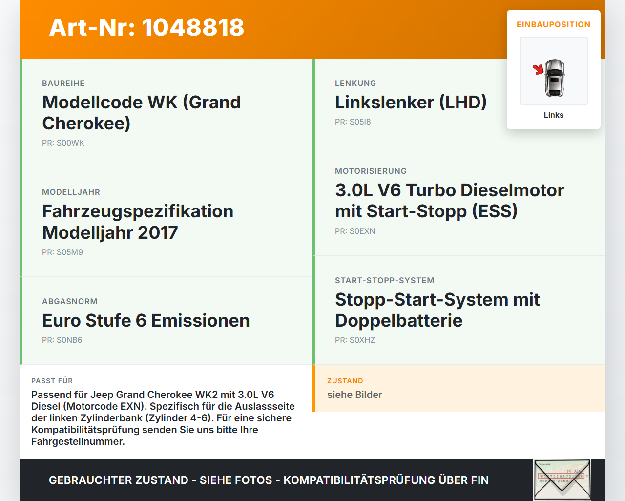 Jeep Grand Cherokee WK2 13-17 3,0d 184KW EXN Nockenwelle Auslass Links 4-6 Jeep Grand Cherokee WK2 13-17 24.02.2017... Vorschau 3