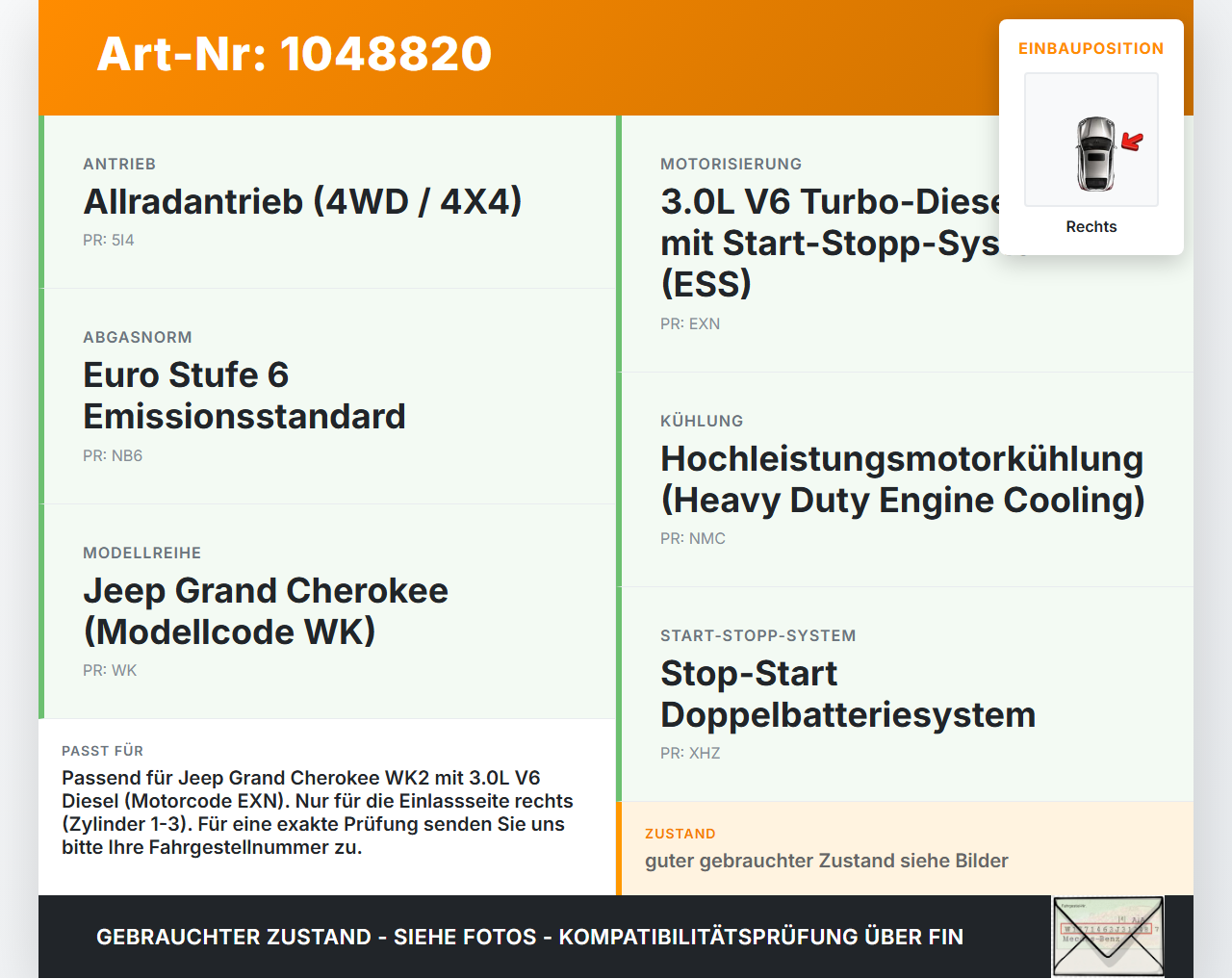 Jeep Grand Cherokee WK2 13-17 3,0d 184KW EXN Nockenwelle Einlass Rechts 1-3 Jeep Grand Cherokee WK2 13-17... Vorschau 3