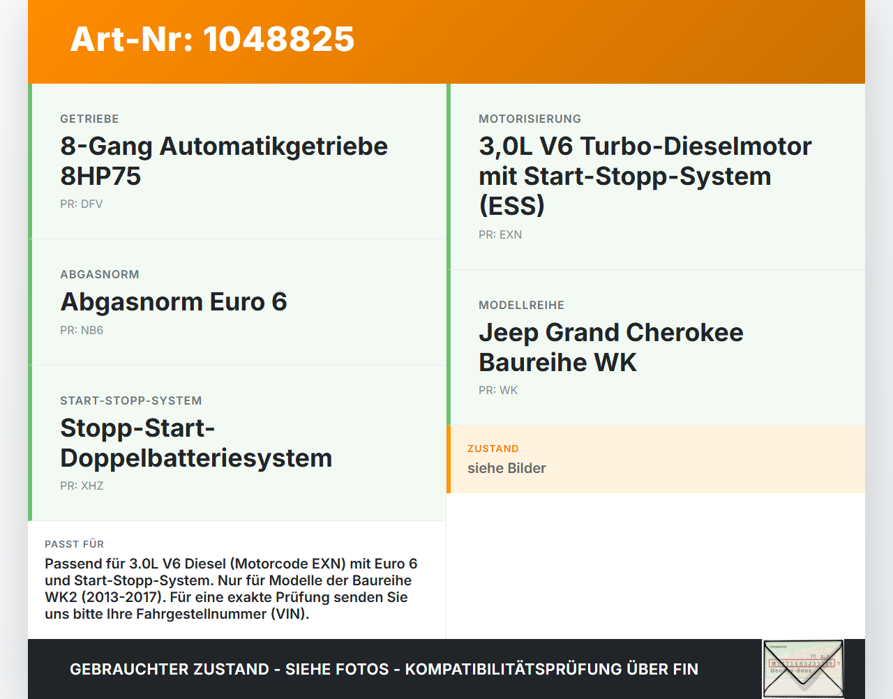 Jeep Grand Cherokee WK2 13-17 3,0d 184KW EXN Unterdruckpumpe Vakuumpumpe Jeep Grand Cherokee WK2 13-17 24.02.2017... Vorschau 3