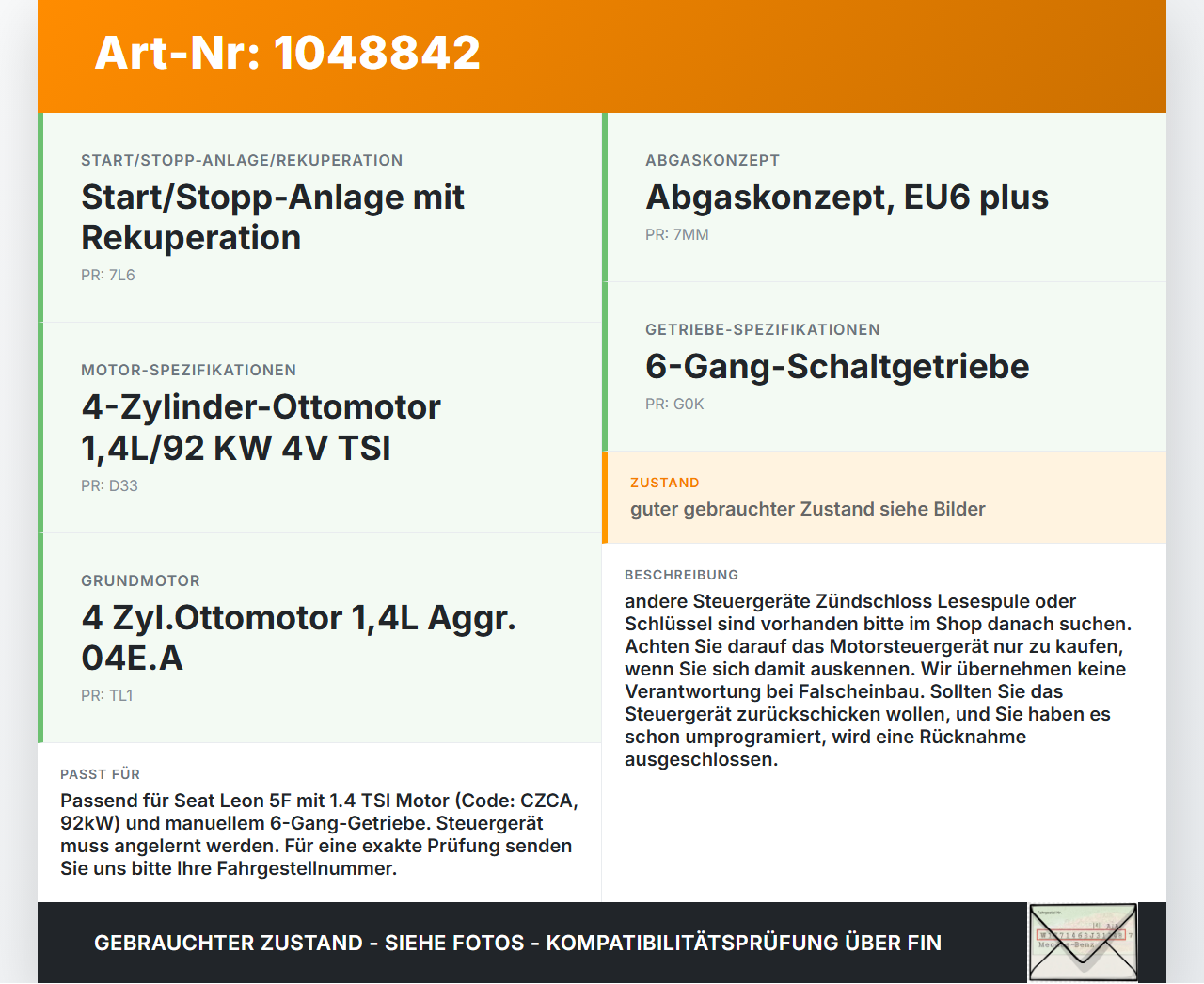 Seat Leon 5F 12-16 TSI 1,4 80KW Steuergerät ECU für Motor Motorsteuergerät Seat Leon 5F 12-16 17.12.2015... Vorschau 3