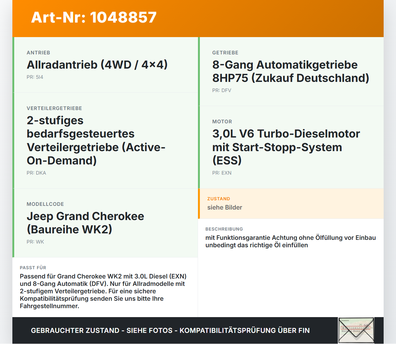 Jeep Grand Cherokee WK2 13-17 3,0d 184KW 4WD 8HP75 Automatikgetriebe Getriebe ohne Wandler Jeep Grand Cherokee WK2... Vorschau 3
