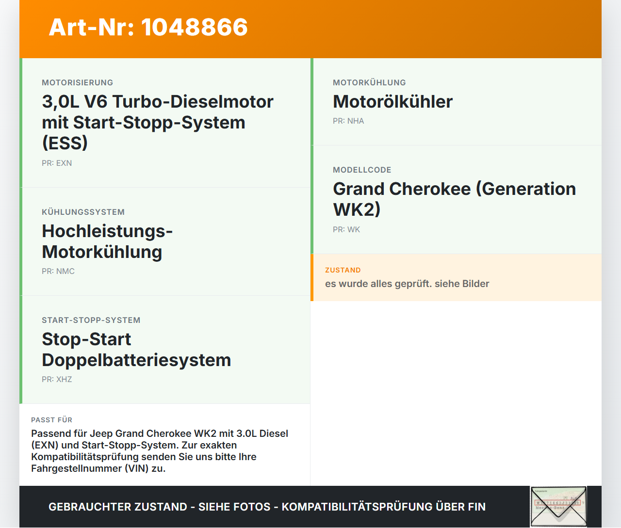 Jeep Grand Cherokee WK2 13-17 3,0d 184KW EXN Ölpumpe Jeep Grand Cherokee WK2 13-17 24.02.2017 gebraucht Vorschau 3