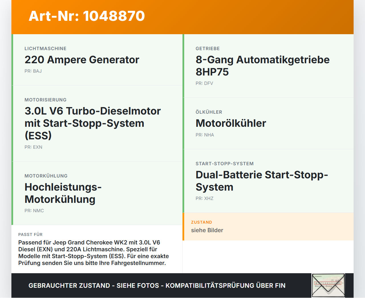 Jeep Grand Cherokee WK2 13-17 3,0d 184KW EXN Riemenscheibe Jeep Grand Cherokee WK2 13-17 24.02.2017 gebraucht Vorschau 3