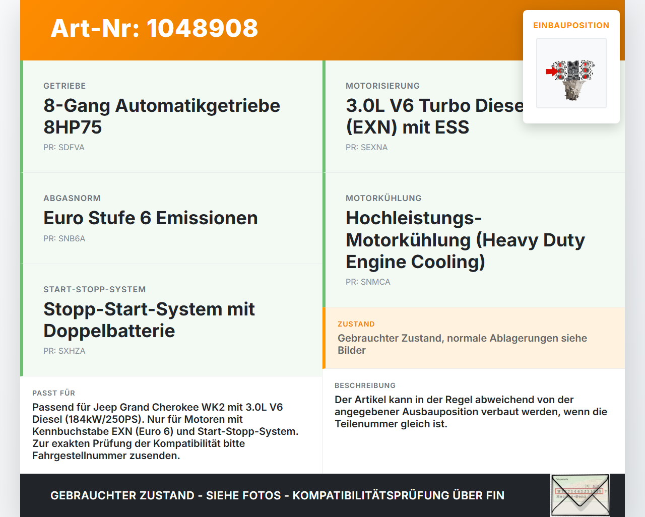 Jeep Grand Cherokee WK2 13-17 3,0d 184KW EXN Kolben mit Pleuel Pos C Jeep Grand Cherokee WK2 13-17 24.02.2017 gebraucht Vorschau 3