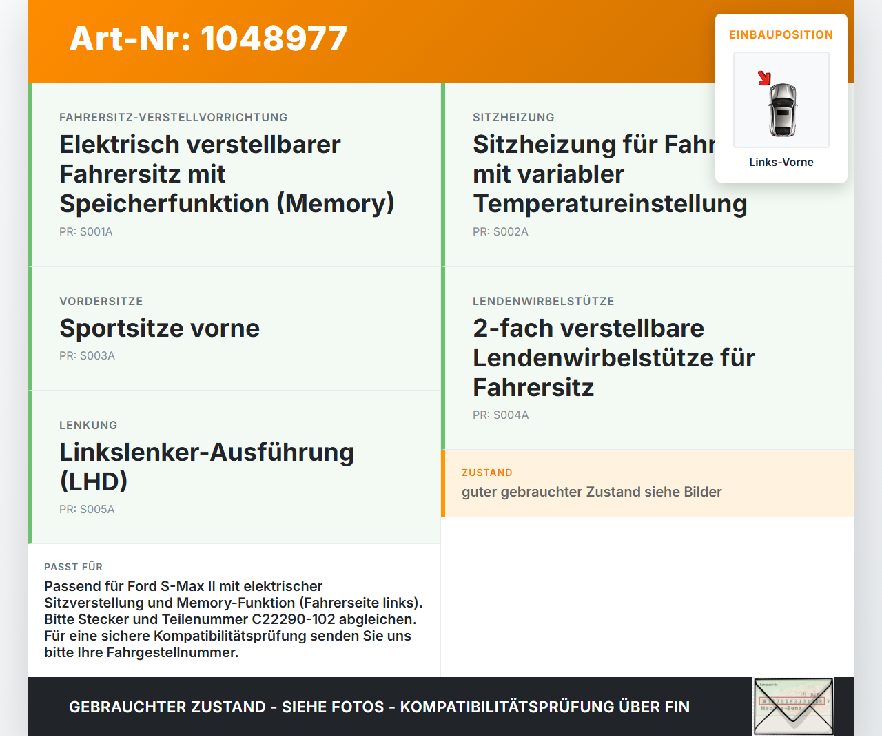Ford S-Max II CK 15-19 Stellmotor für Elektr. Sitzverstellung Links Vorne Ford S-Max II CK 15-19 19.12.2015... Vorschau 3
