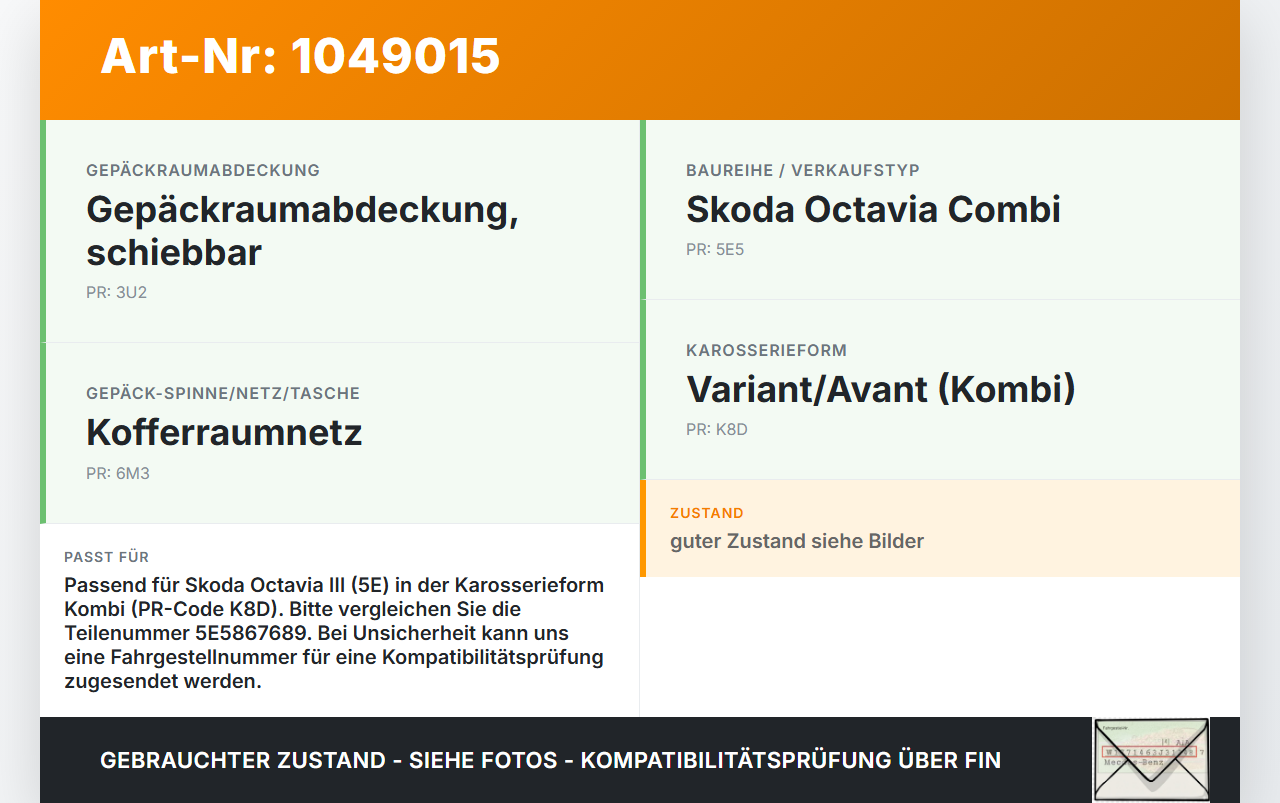 Skoda Octavia III 5E 12-17 Kombi Netz Sicherungsnetz Laderaumnetz Skoda Octavia III 5E 12-17 04.12.2018 5E5867689... Vorschau 3