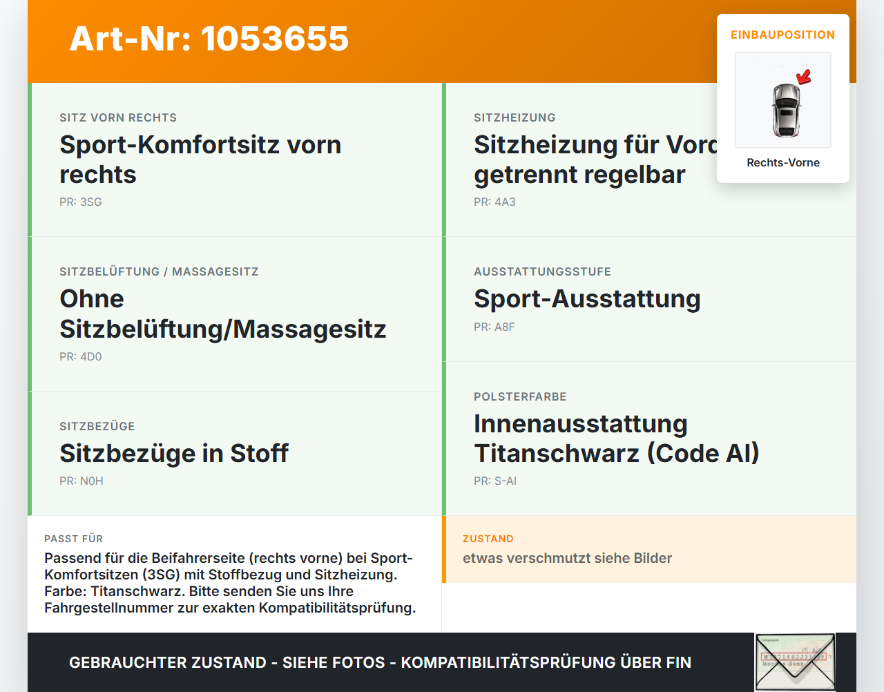 VW Passat CC 358 12-16 Coupe Sitzbezug Rückenpolster Rechts Vorne für Beifahrer Sitz VW Passat CC 358 12-16... Vorschau 3