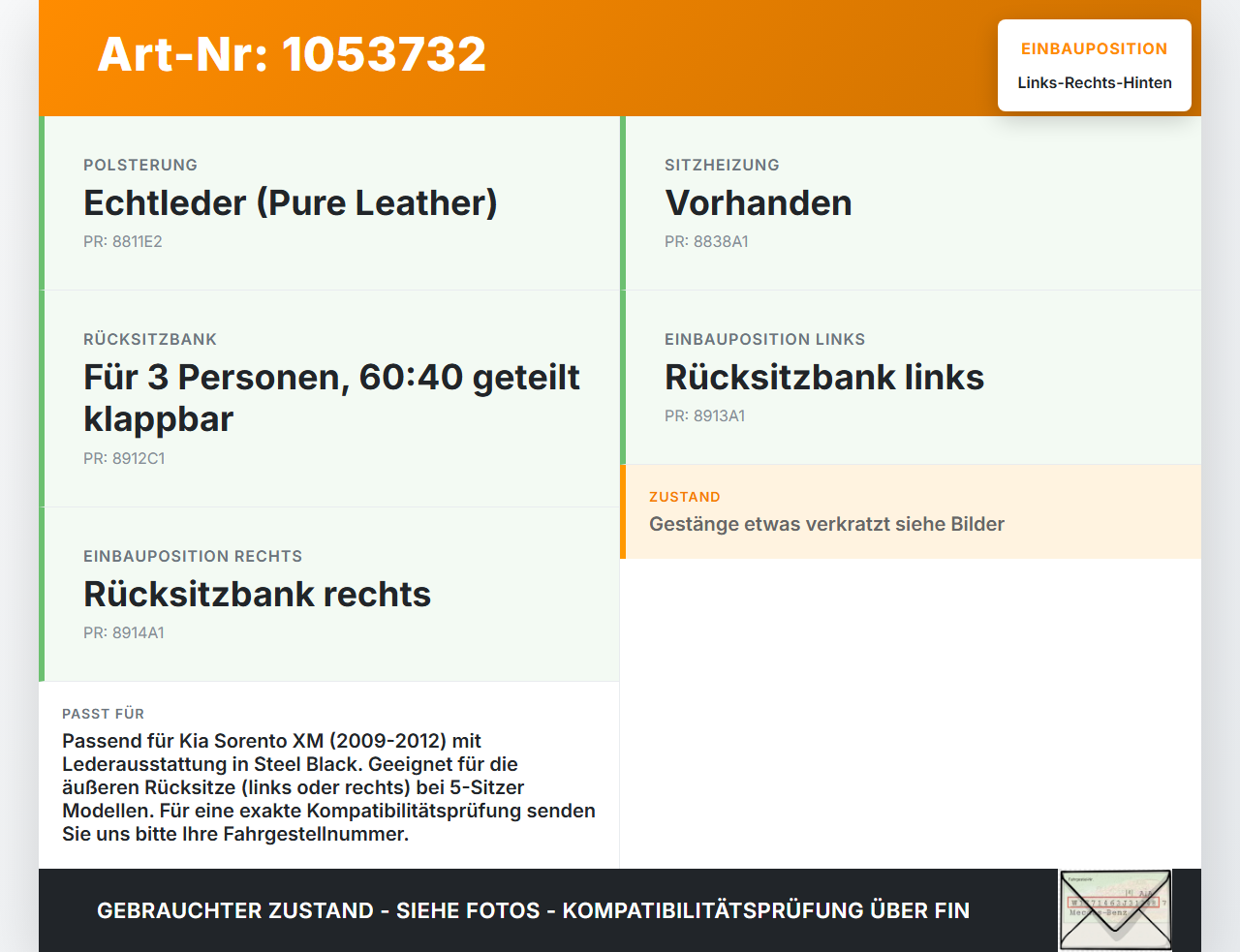 Kia Sorento XM 09-12 Kopfstütze Rechts oder Links Hinten Kia Sorento XM 09-12 19.05.2010 897002P110LAA gebraucht Vorschau 3