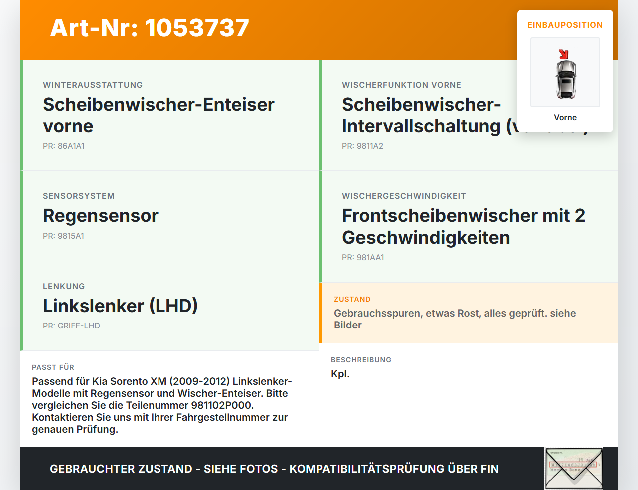 Kia Sorento XM 09-12 Wischermotor m. Wischergestänge Vorne Kia Sorento XM 09-12 19.05.2010 981102P000 98110-2P000... Vorschau 3