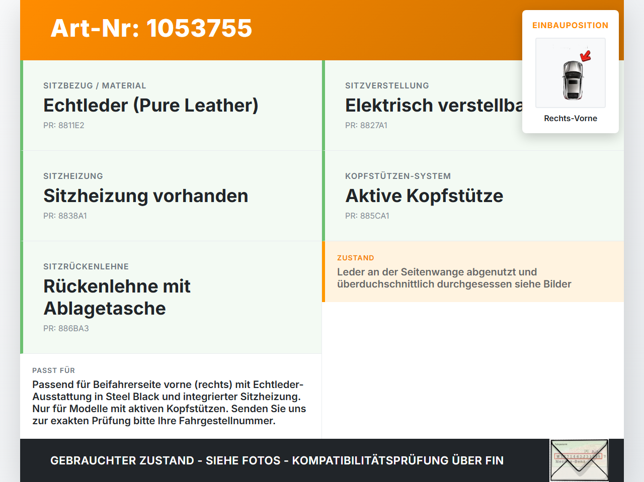 Kia Sorento XM 09-12 Sitzbezug Sitzpolster für Beifahrersitz Rechts Vorne beheizt Kia Sorento XM 09-12 19.05.2010... Vorschau 3