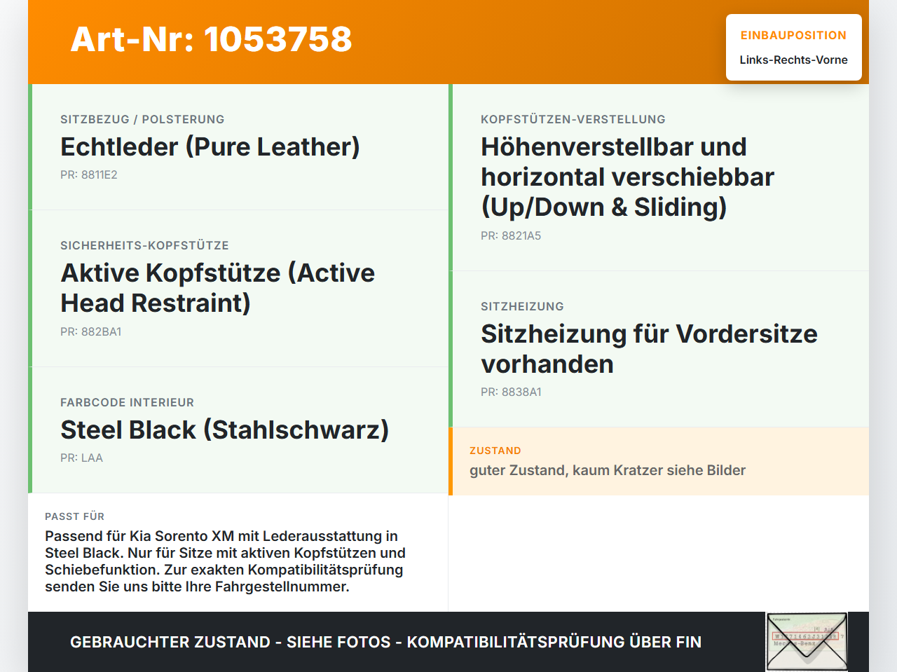 Kia Sorento XM 09-12 Kopfstütze für Beifahrer Sitz Rechts oder Links Vorne Kia Sorento XM 09-12 19.05.2010... Vorschau 3