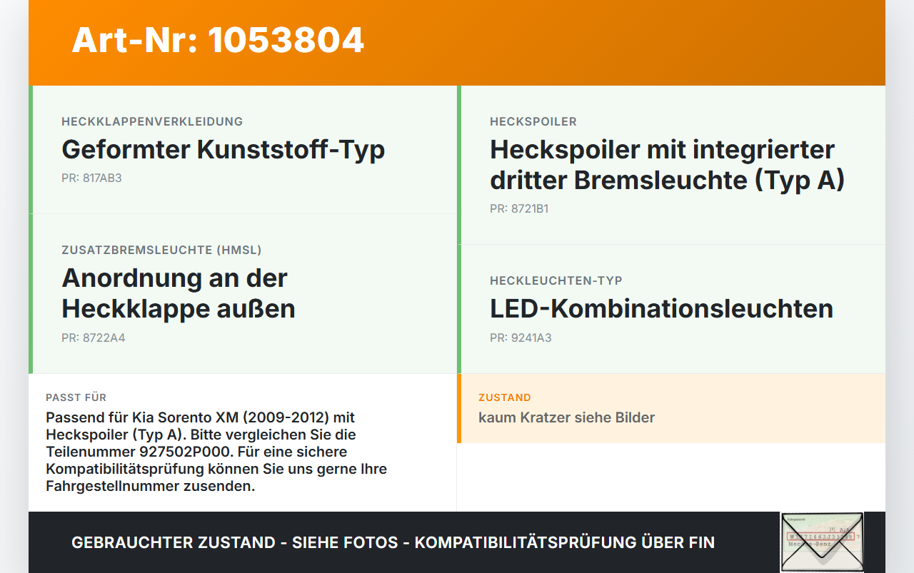 Kia Sorento XM 09-12 Bremslicht 3te Bremsleuchte für Klappe Kia Sorento XM 09-12 19.05.2010 927502P000 gebraucht Vorschau 3