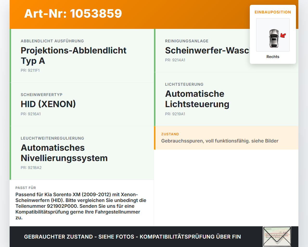 Kia Sorento XM 09-12 Xenon Vorschaltgerät Rechts Kia Sorento XM 09-12 19.05.2010 921902P000 1307329193 10EEG071245... Vorschau 3