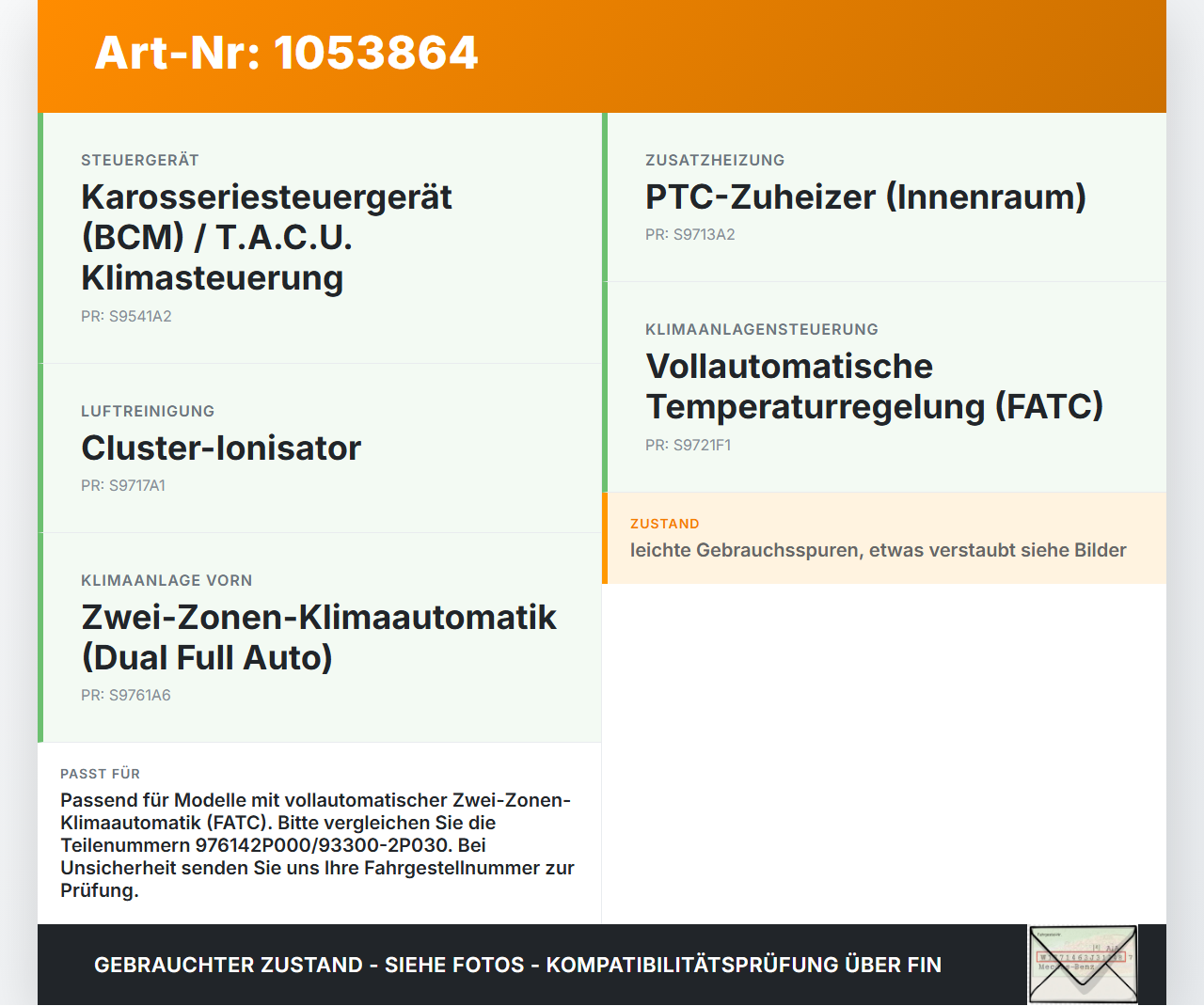 Kia Sorento XM 09-12 Temperatursensor Sensor Kia Sorento XM 09-12 19.05.2010 976142P000 93300-2P030 gebraucht Vorschau 3