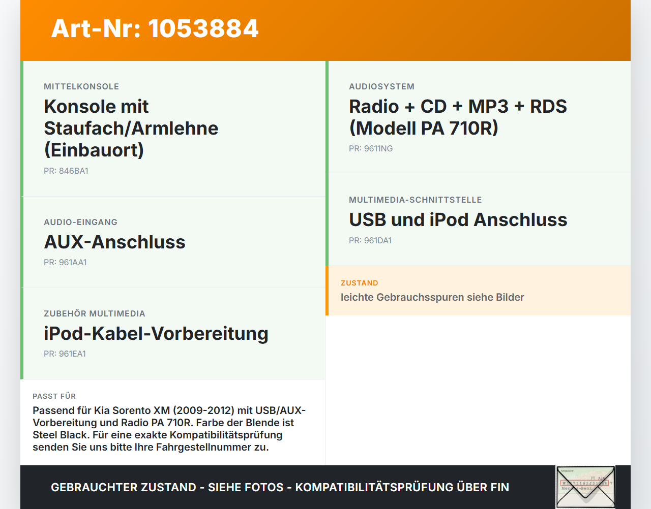 Kia Sorento XM 09-12 USB AUX Buchse Anschluss Kia Sorento XM 09-12 19.05.2010 961202P000VA 961202P000100202 gebraucht Vorschau 3