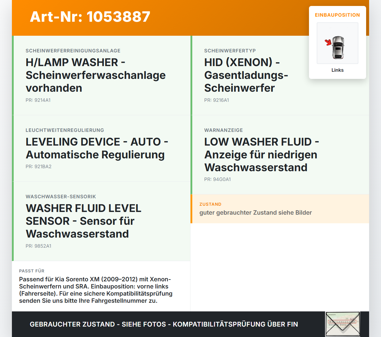 Kia Sorento XM 09-12 Waschdüse Hubzylinder SRA für Scheinwerfer Links Kia Sorento XM 09-12 19.05.2010 986802P000... Vorschau 3
