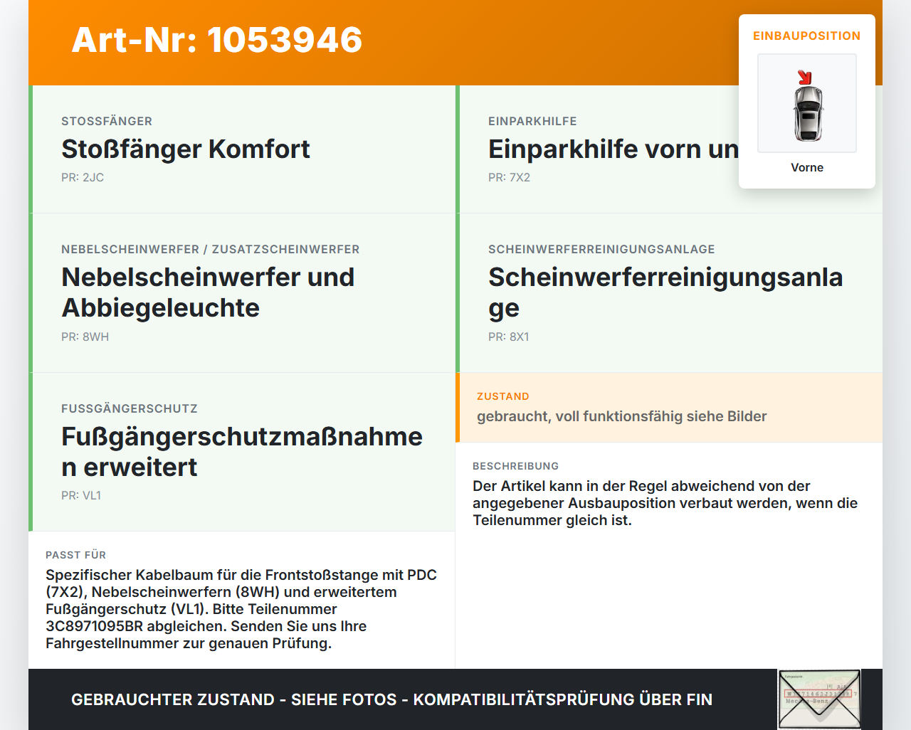 VW Passat CC 358 12-16 Kabelbaum PDCs Einparkhilfe Vorne für Stoßstange VW Passat CC 358 12-16 10.04.2013... Vorschau 3