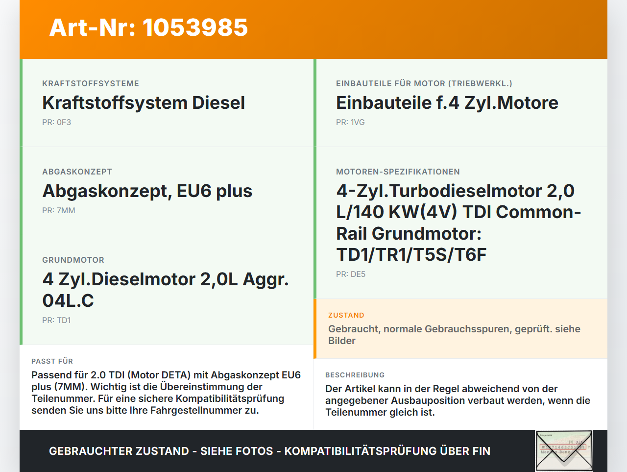 Audi A4 8W B9 15-19 TDI 2,0 110KW Einspritzdüse Einspritzventil Zyl.2 Audi A4 8W B9 15-19 05.04.2016 04L130277P... Vorschau 3