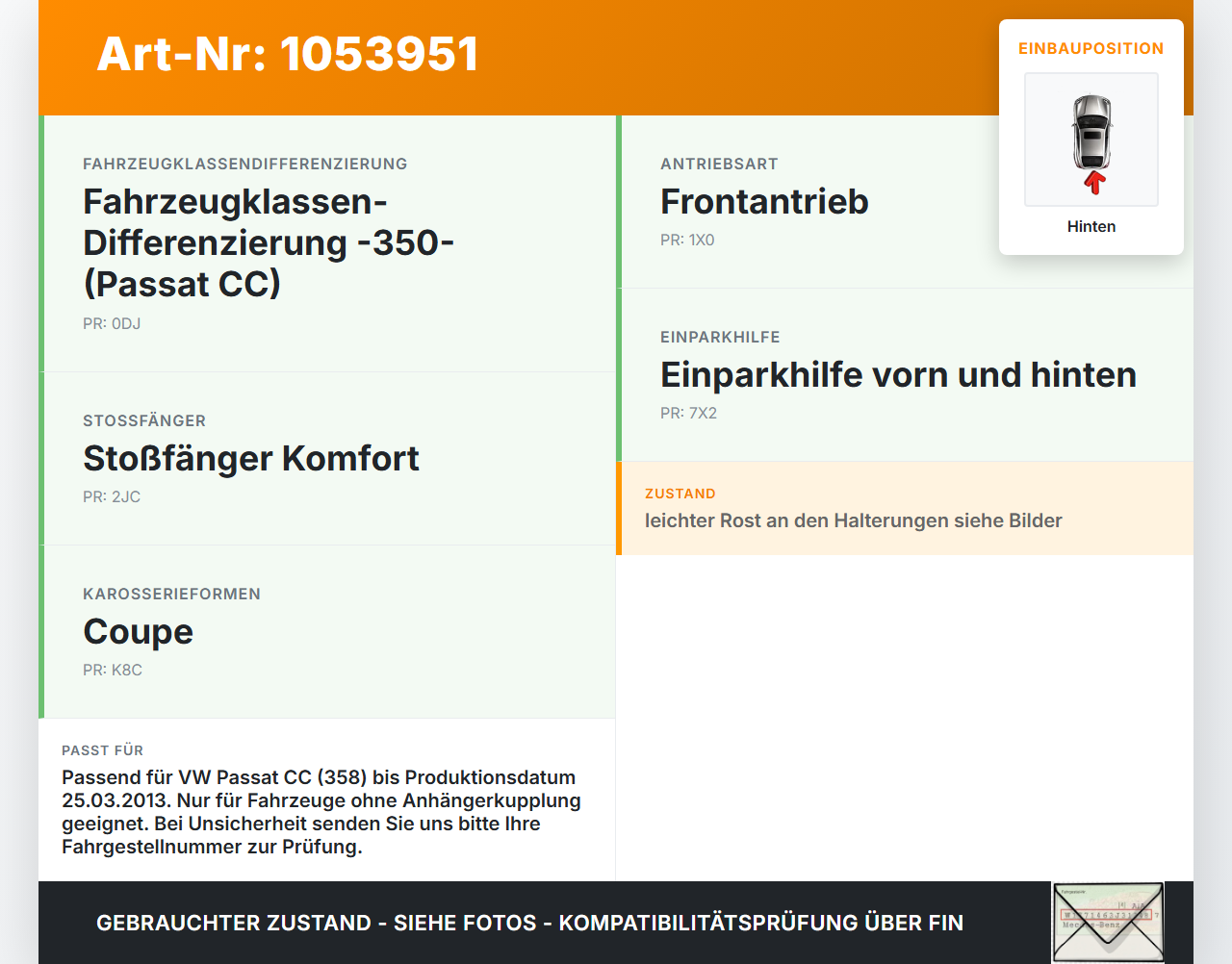 VW Passat CC 358 12-16 Stoßstangenträger Stoßfängerträger Querträger Träger Hinten VW Passat CC 358 12-16... Vorschau 3