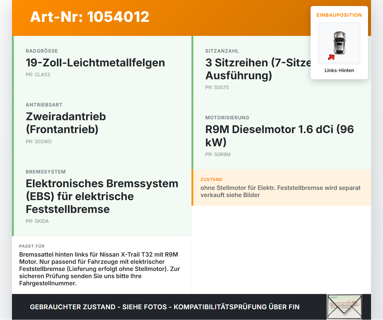 Nissan X-Trail T32 14-17 dCi 1,6 96KW Bremssattel Bremszange Hinten Links Nissan X-Trail T32 14-17 09.03.2015... Vorschau 3