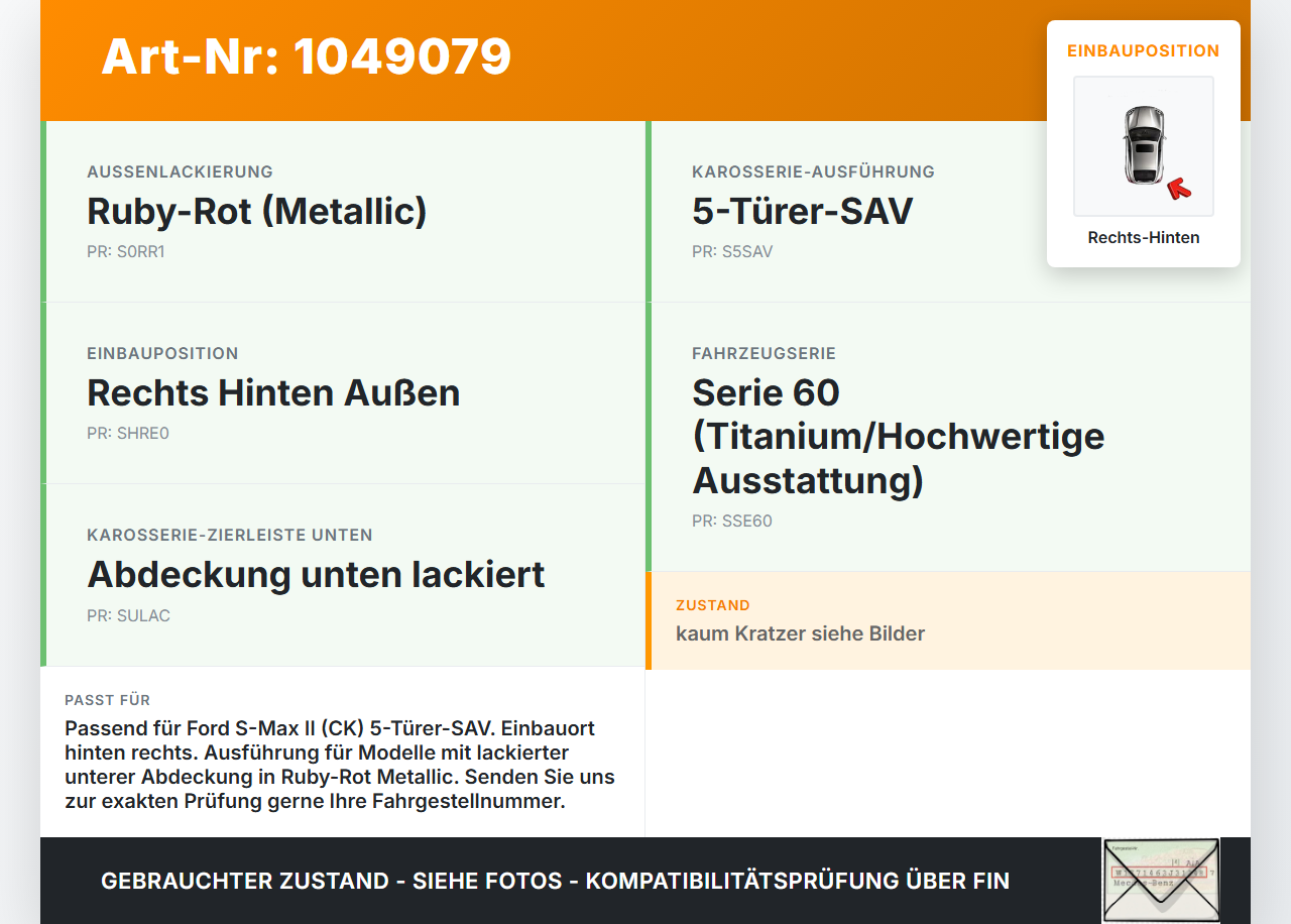 Ford S-Max II CK 15-19 Türleiste Beplankung Rechts Hinten Aussen KF Ford S-Max II CK 15-19 19.12.2015 gebraucht Vorschau 3
