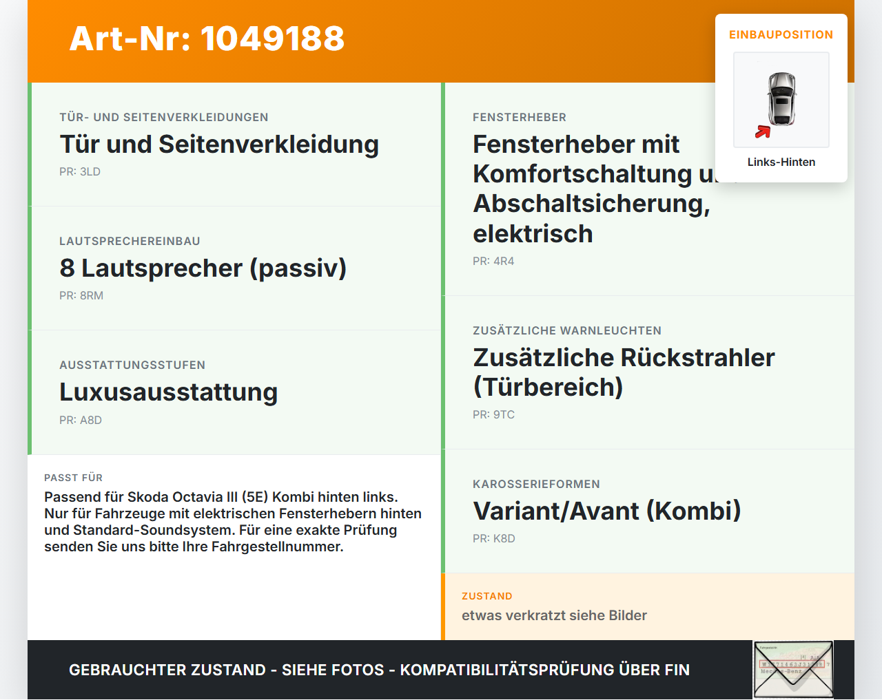 Skoda Octavia III 5E 12-17 Kombi Türverkleidung Türpappe Links Hinten Skoda Octavia III 5E 12-17 04.12.2018... Vorschau 3