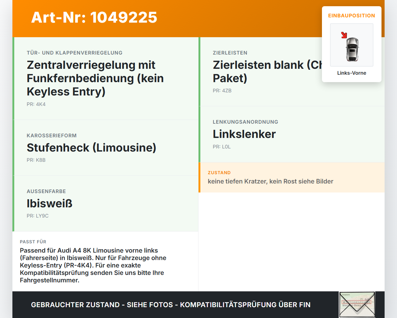 Audi A4 8K 07-11 Lim Türgriff Griff aussen Links Vorne LY9C Audi A4 8K 07-11 08.06.2009 8T0837205A gebraucht Vorschau 3