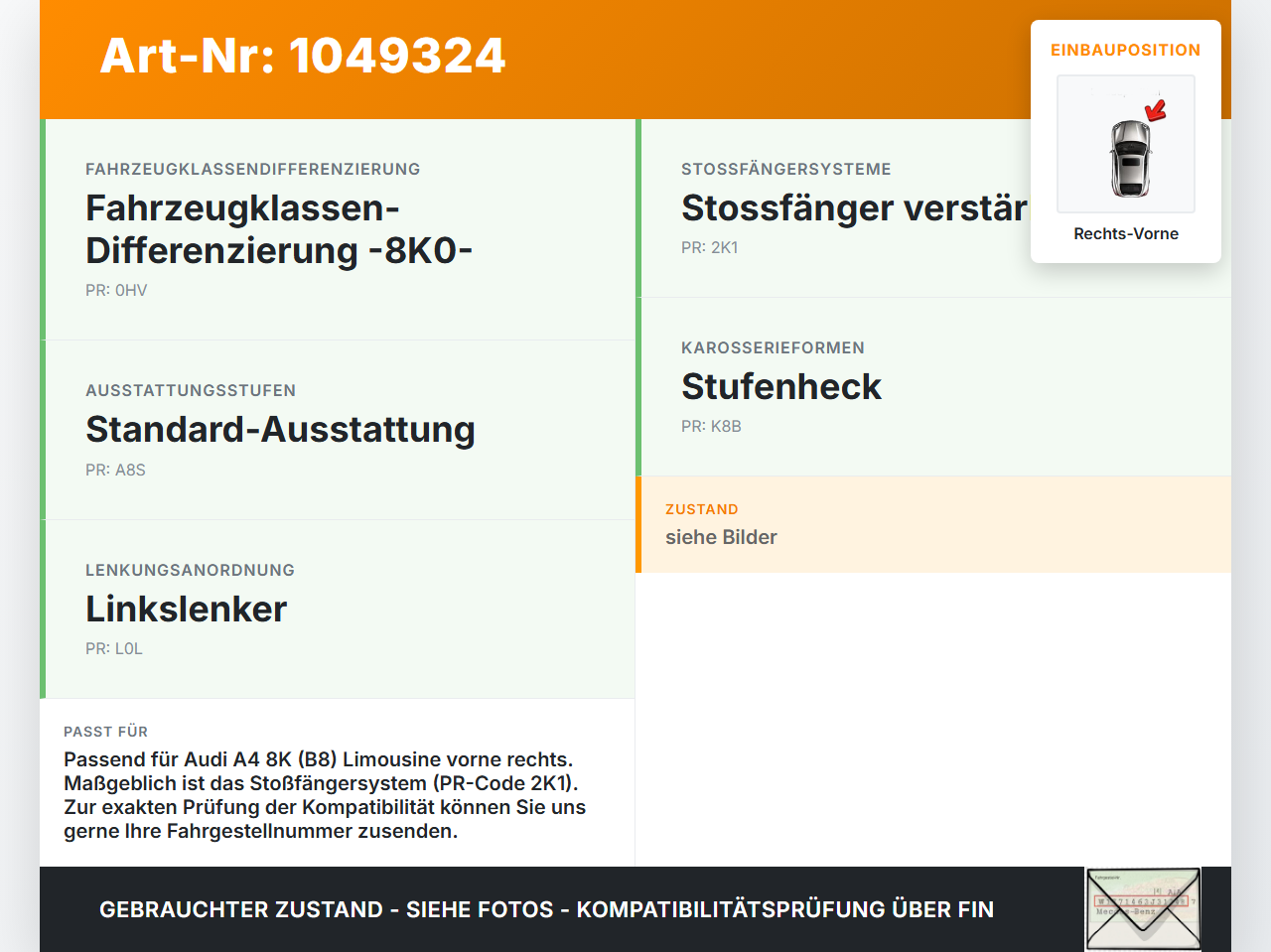 Audi A4 8K 07-11 Lim Pralldämpfer für Stoßstange Querträger Vorne Rechts Audi A4 8K 07-11 08.06.2009 8K0807134D... Vorschau 3