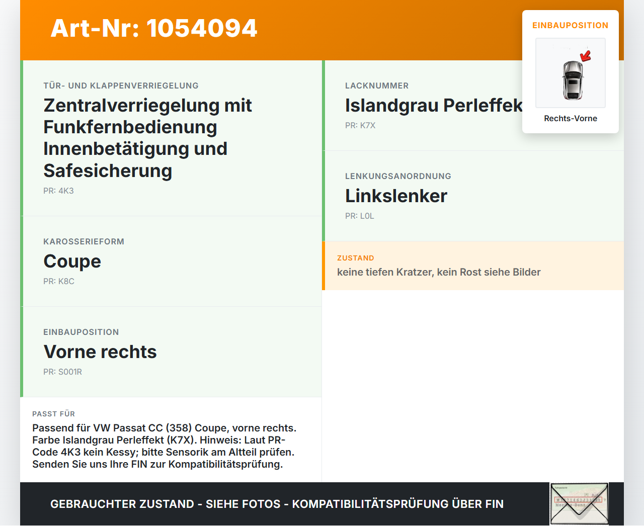 VW Passat CC 358 12-16 Coupe Türgriff Griff aussen Rechts Vorne Kessy LK7X VW Passat CC 358 12-16 10.04.2013... Vorschau 3