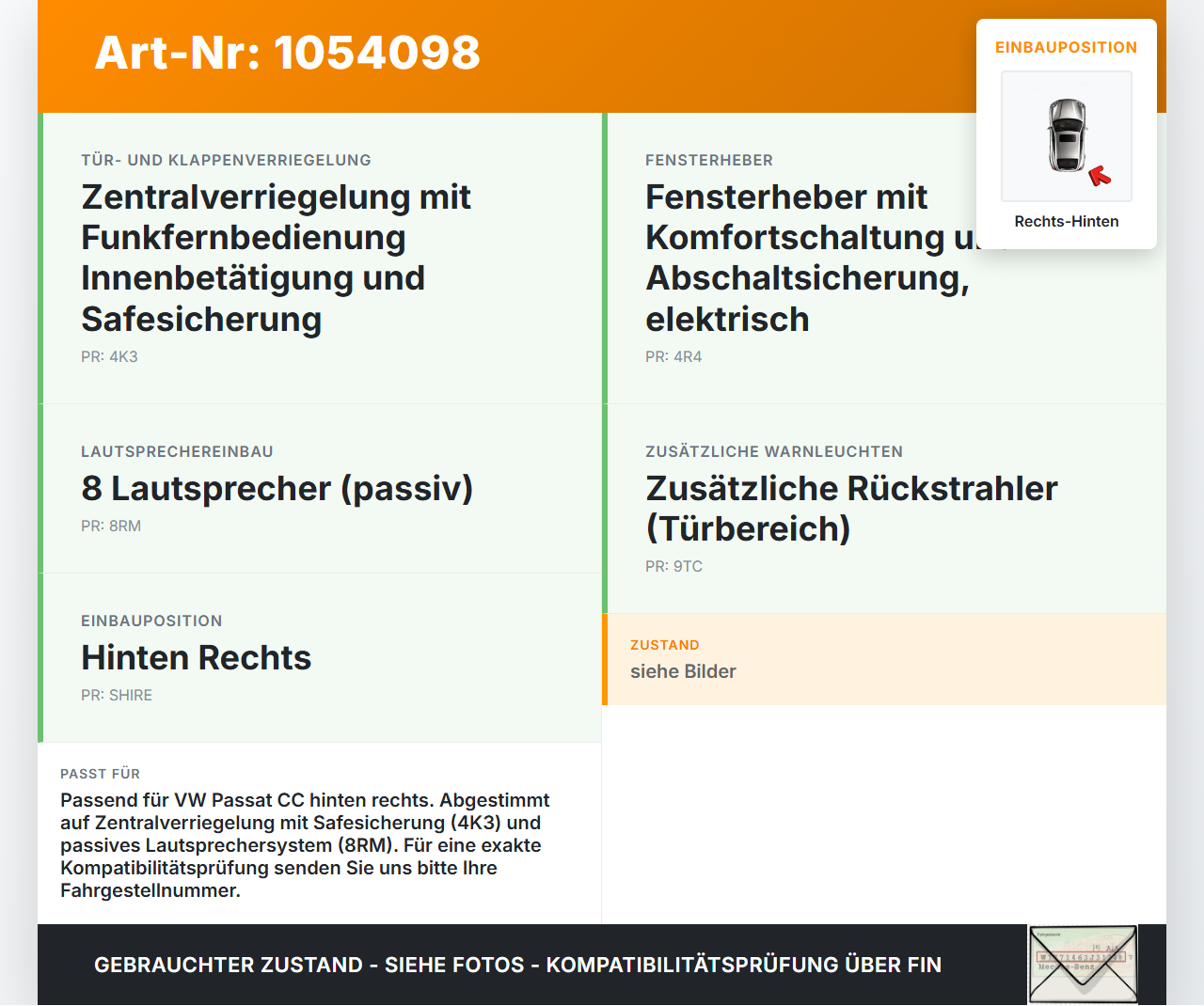 VW Passat CC 358 12-16 Coupe Kabelbaum Leitungssatz für Tür und Fensterheber Hinten Rechts VW Passat CC 358 12-16... Vorschau 3