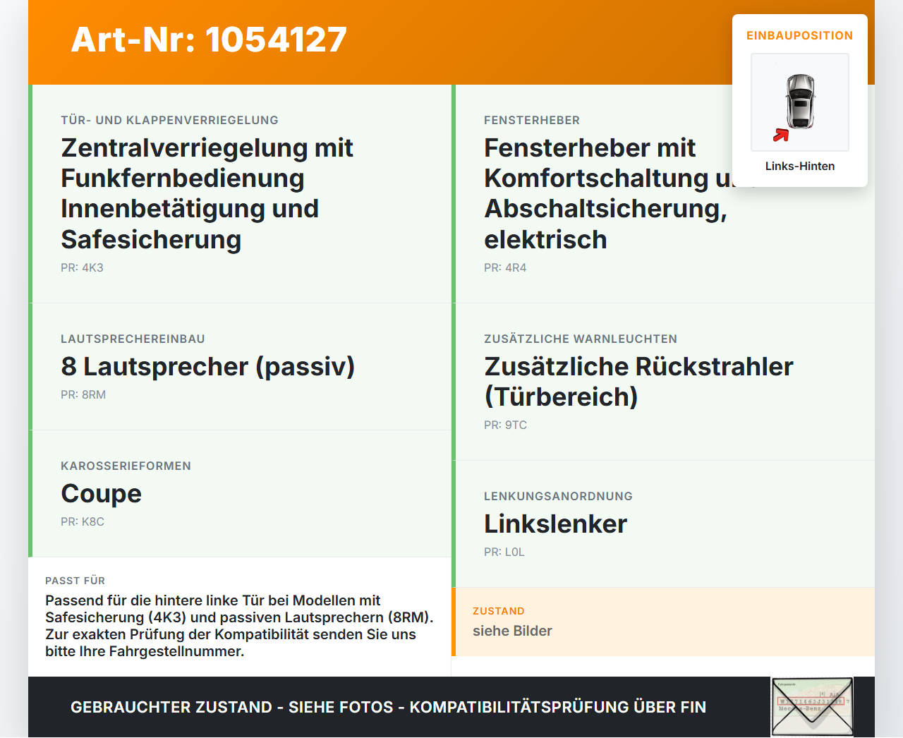 VW Passat CC 358 12-16 Coupe Kabelbaum für Tür und Fensterheber Links Hinten VW Passat CC 358 12-16 10.04.2013... Vorschau 3