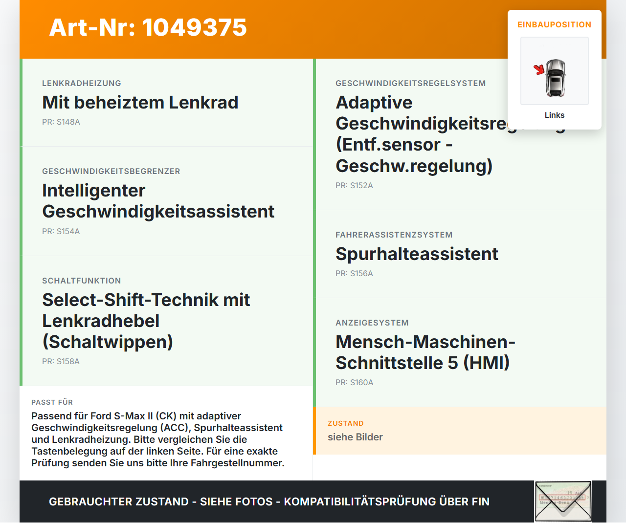 Ford S-Max II CK 15-19 Lenkradschalter Multifunktionstasten Schalter für Lenkrad Links Ford S-Max II CK 15-19... Vorschau 3