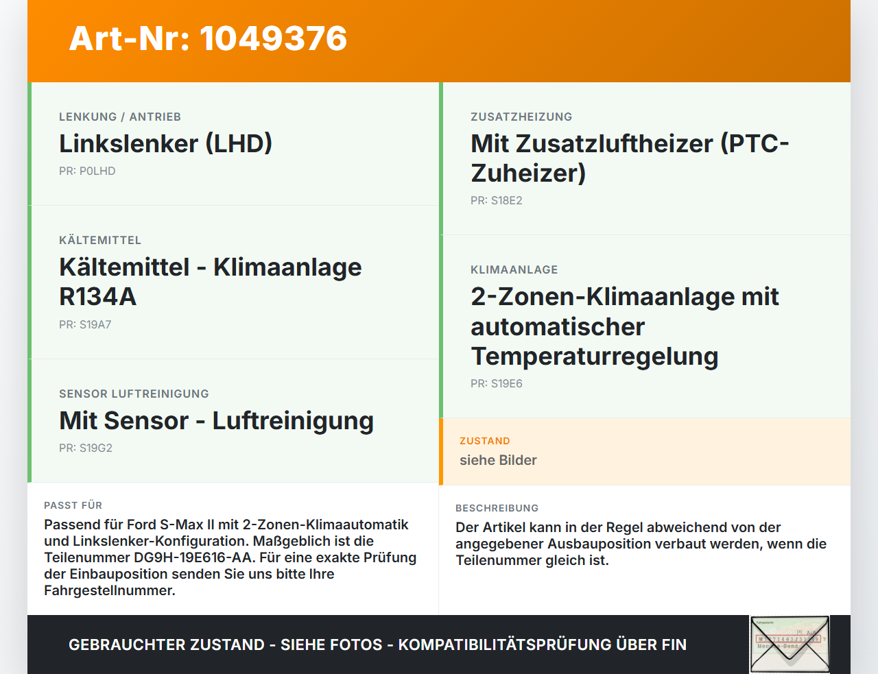 Ford S-Max II CK 15-19 Luftklappenstellmotor Stellmotor Pos.2 Ford S-Max II CK 15-19 19.12.2015 DG9H-19E616-AA gebraucht Vorschau 3