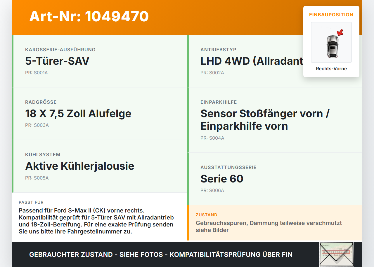 Ford S-Max II CK 15-19 Verkleidung Radhausschale Rechts Vorne für Kotflügel Ford S-Max II CK 15-19 19.12.2015 gebraucht Vorschau 3