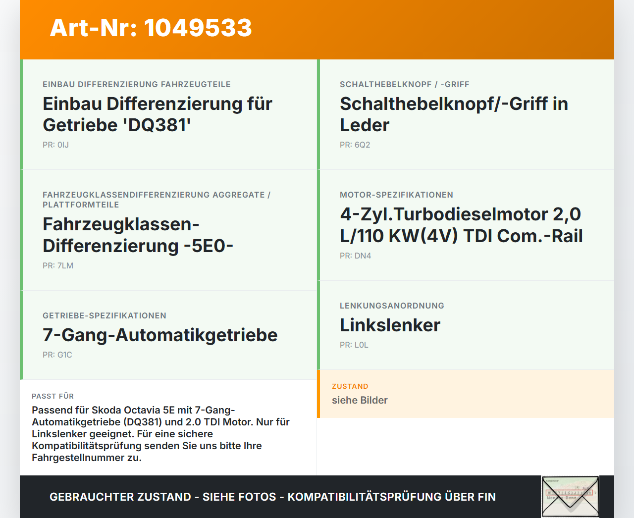 Skoda Octavia III 5E 12-17 TDI 2,0 110KW Autom Schaltkulisse Schalthebel mit Schaltseil Skoda Octavia III 5E 12-17... Vorschau 3