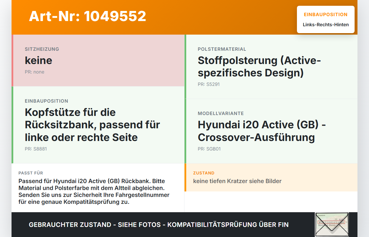 Hyundai I20 Active GB 13-16 Kopfstütze Rechts oder Links Hinten Hyundai I20 Active GB 13-16 13.06.2016 gebraucht Vorschau 3