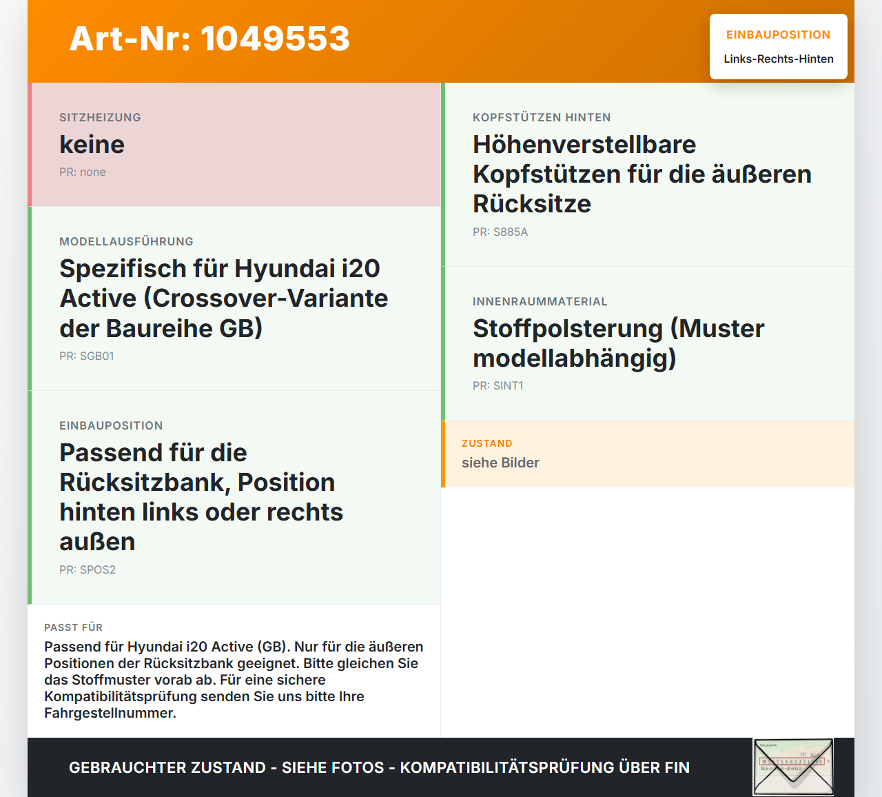 Hyundai I20 Active GB 13-16 Kopfstütze Rechts oder Links Hinten Hyundai I20 Active GB 13-16 13.06.2016 gebraucht Vorschau 3