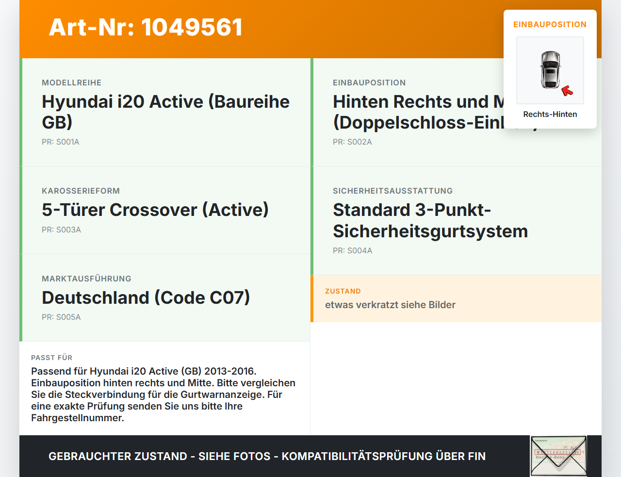 Hyundai I20 Active GB 13-16 Gurtschloss Rechts und Mitte Hinten Hyundai I20 Active GB 13-16 13.06.2016 gebraucht Vorschau 3