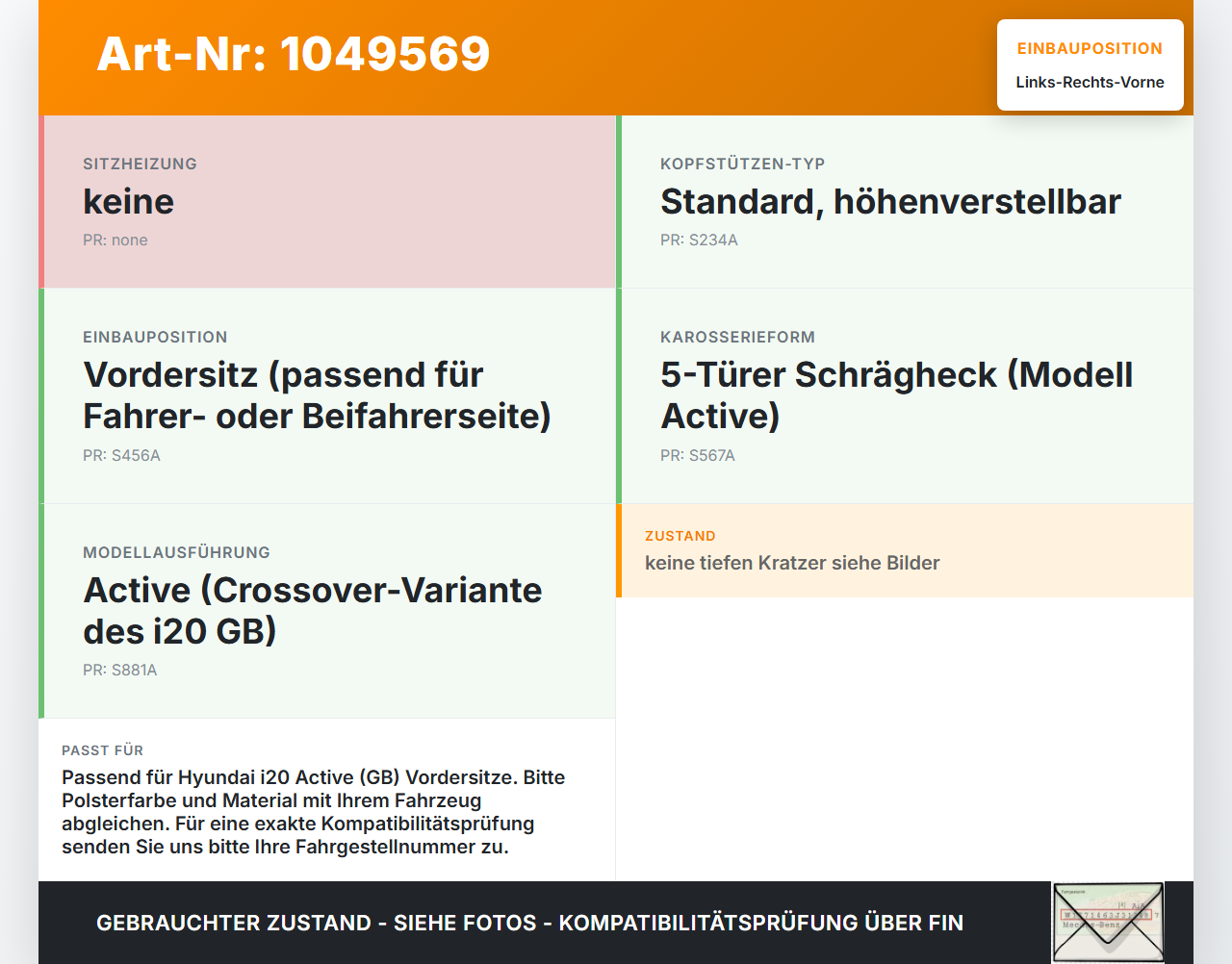 Hyundai I20 Active GB 13-16 Kopfstütze für Fahrer Sitz Rechts oder Links Vorne Hyundai I20 Active GB 13-16... Vorschau 3